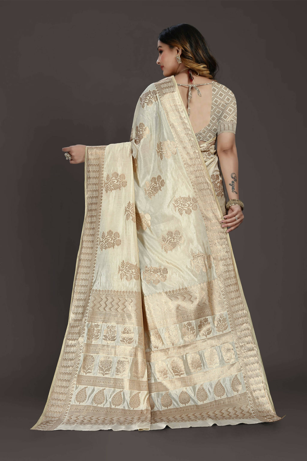 Off White Pure Raw Silk Zari Woven Saree with Unstitched Blouse Piece - Alisha | Grocsy