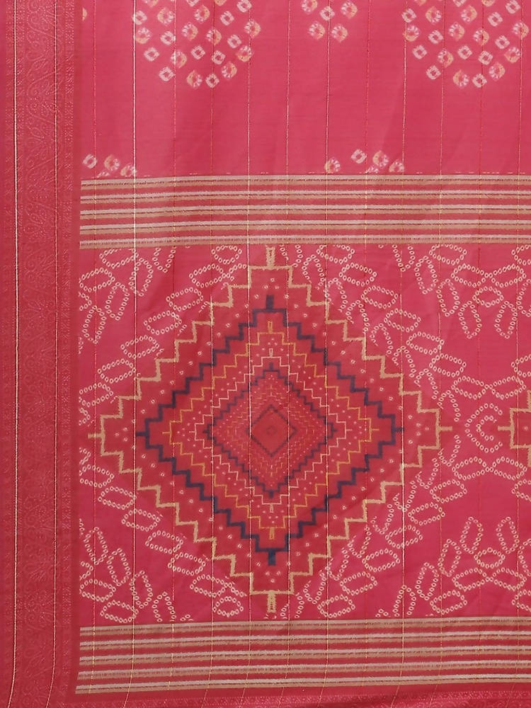 Yufta Women Pink Bandhani Printed Panelled Gotta Patti Kurta with Palazzo & With Dupatta | Grocsy