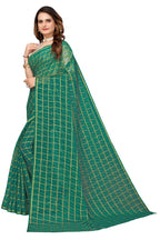 Vamika Ethnic Fire Green Jari Work Chiffon Saree | Grocsy