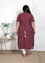 Miravan Women's Plus Size Relaxed Fit Red Floral Printed A-Line Pure Cotton Kurta | Grocsy