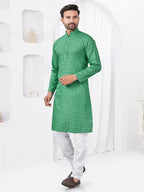 Joban Fashion Men's Rayon Cotton Green Printed Kurta Pyjama set | Grocsy