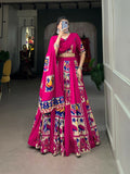 Vastranavya Navaratri Special Rayon with Printed Silk Lehenga with Stitched Choli - Pink | Grocsy