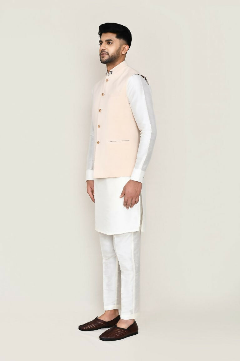 Joban Fashion White Colored Art Silk Fabric Kurta, Jacket With Straight Fit Pant | Grocsy