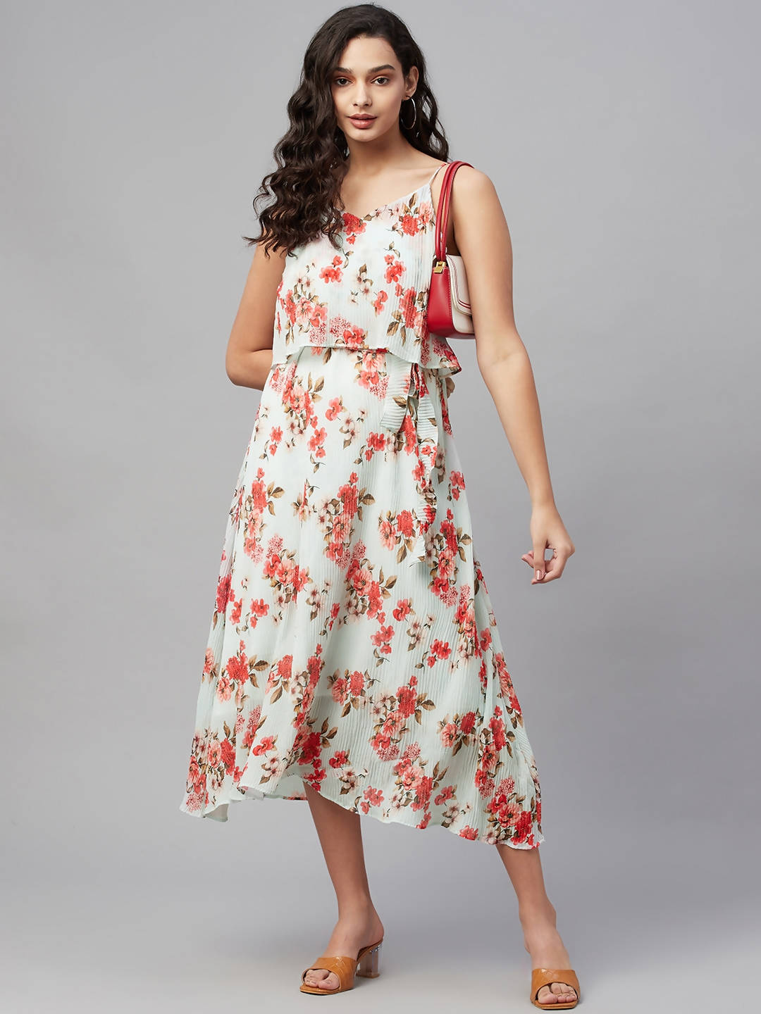 Myshka Women Multicolor Printed Sleeveless V Neck Dress | Grocsy