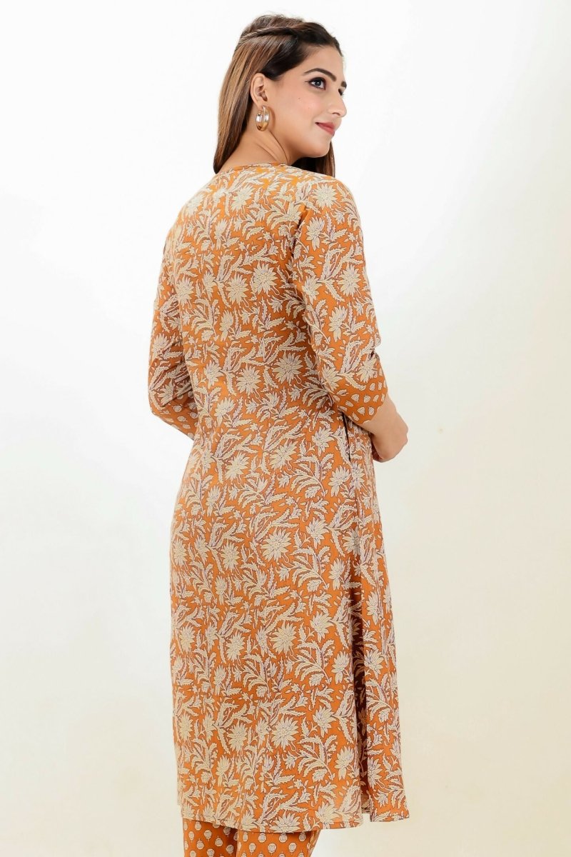 Aramya Orange Soft Cotton Floral Panelled Kurta for Women | Grocsy