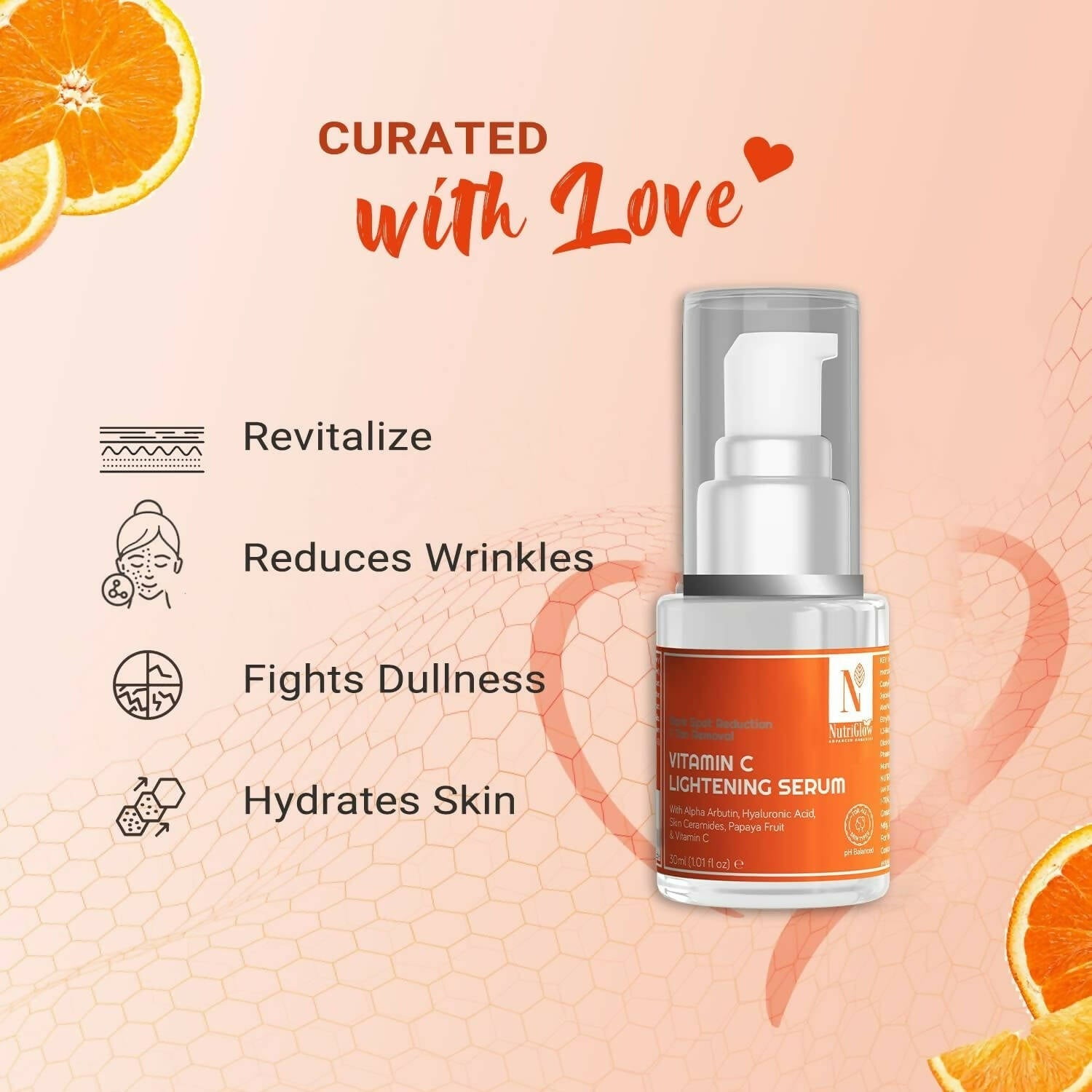 NutriGlow Advanced Organics Vitamin C Serum with Hyaluronic Acid | Grocsy