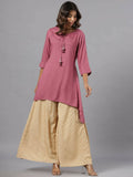 Juniper Women Mauve Rayon Solid Asymmetric Kurta | Grocsy