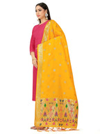 Mimosa Women's Floral Art Silk Gold Dupatta | Grocsy