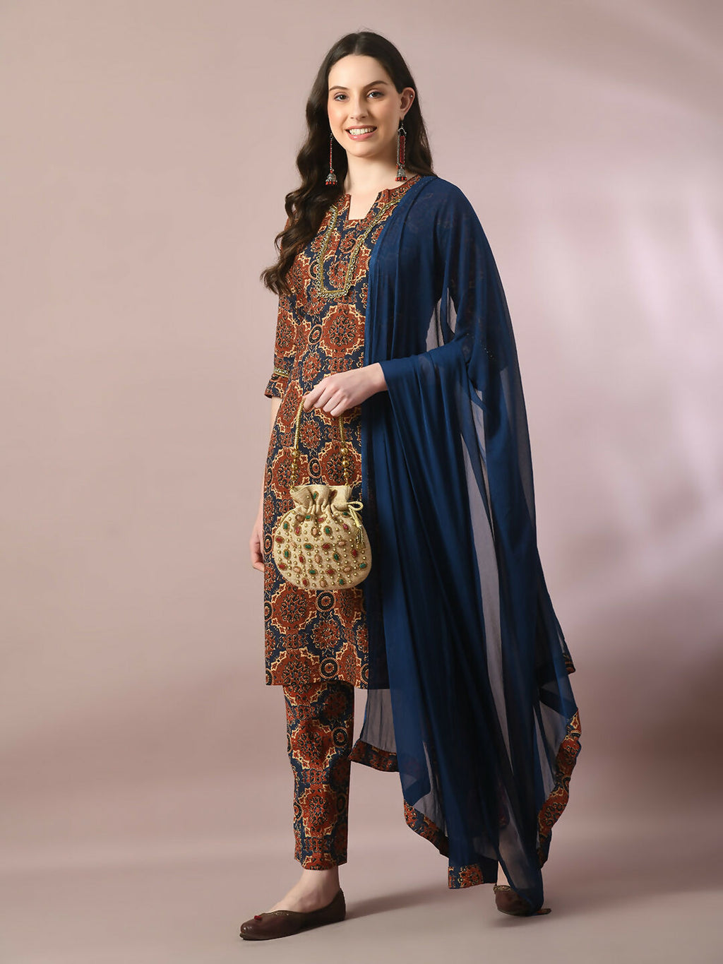 Myshka Women's Multi Printed Cotton Straight Party Kurta Set With Dupatta | Grocsy