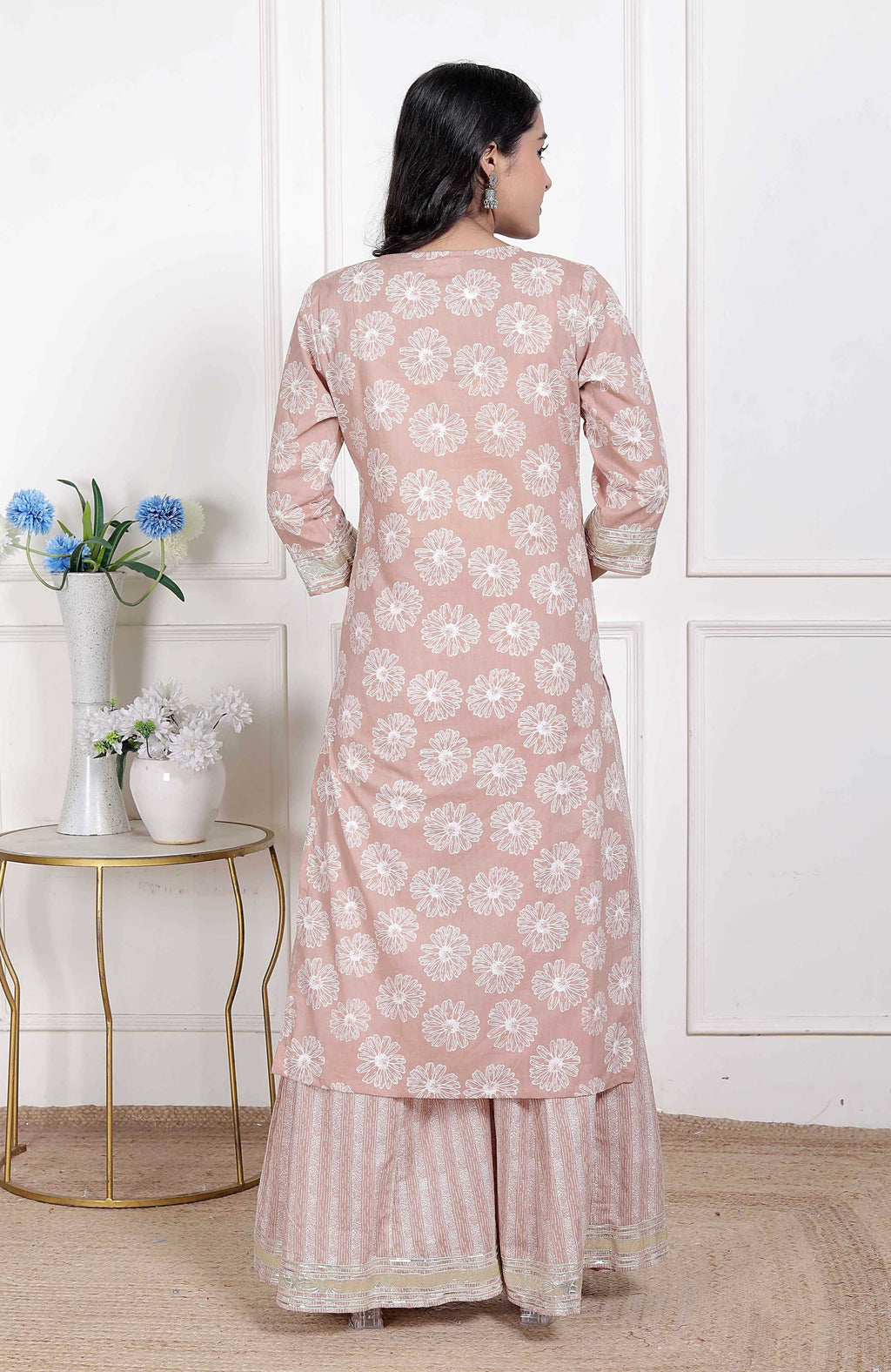 Miravan Women Brown Floral Printed Straight Ethnic Kurta with Palazzo | Grocsy
