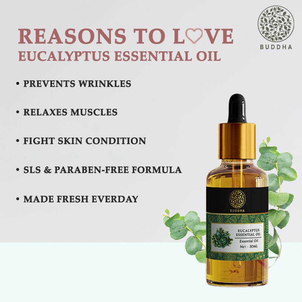 Buddha Natural Eucalyptus Pure Essential Oil-For Aromatherapy,Relaxation,Skin Therapy,Hair Care | Grocsy