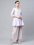 Ahalyaa Women Lavender Crepe Printed Kurta Palazzo Set | Grocsy