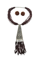Inhanns Day-To-Dinner Tie Shaped Oxidized Black Metal Multi-Layered Long Necklace Set - Coffee | Grocsy