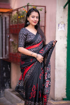 Black Silk Blend Ethnic Motifs Saree with Unstitched Blouse - A2M | Grocsy