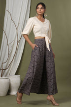 Juniper Grey Ethnic Motif Printed Rayon Flared & Kalidar Palazzo | Grocsy