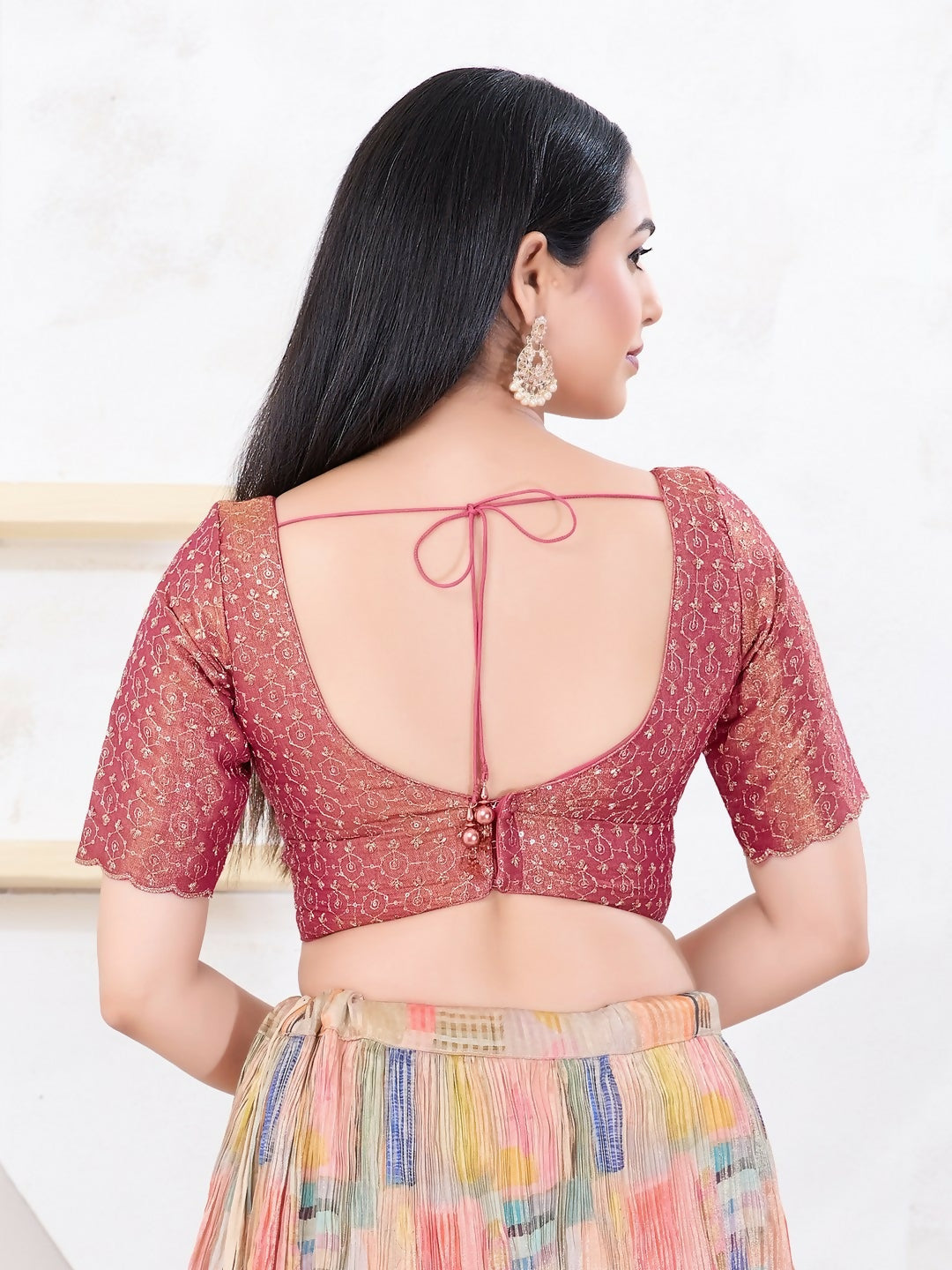Joban Fashion Magenta Tissue Elbow Sleeveless Back Open Blouse | Grocsy
