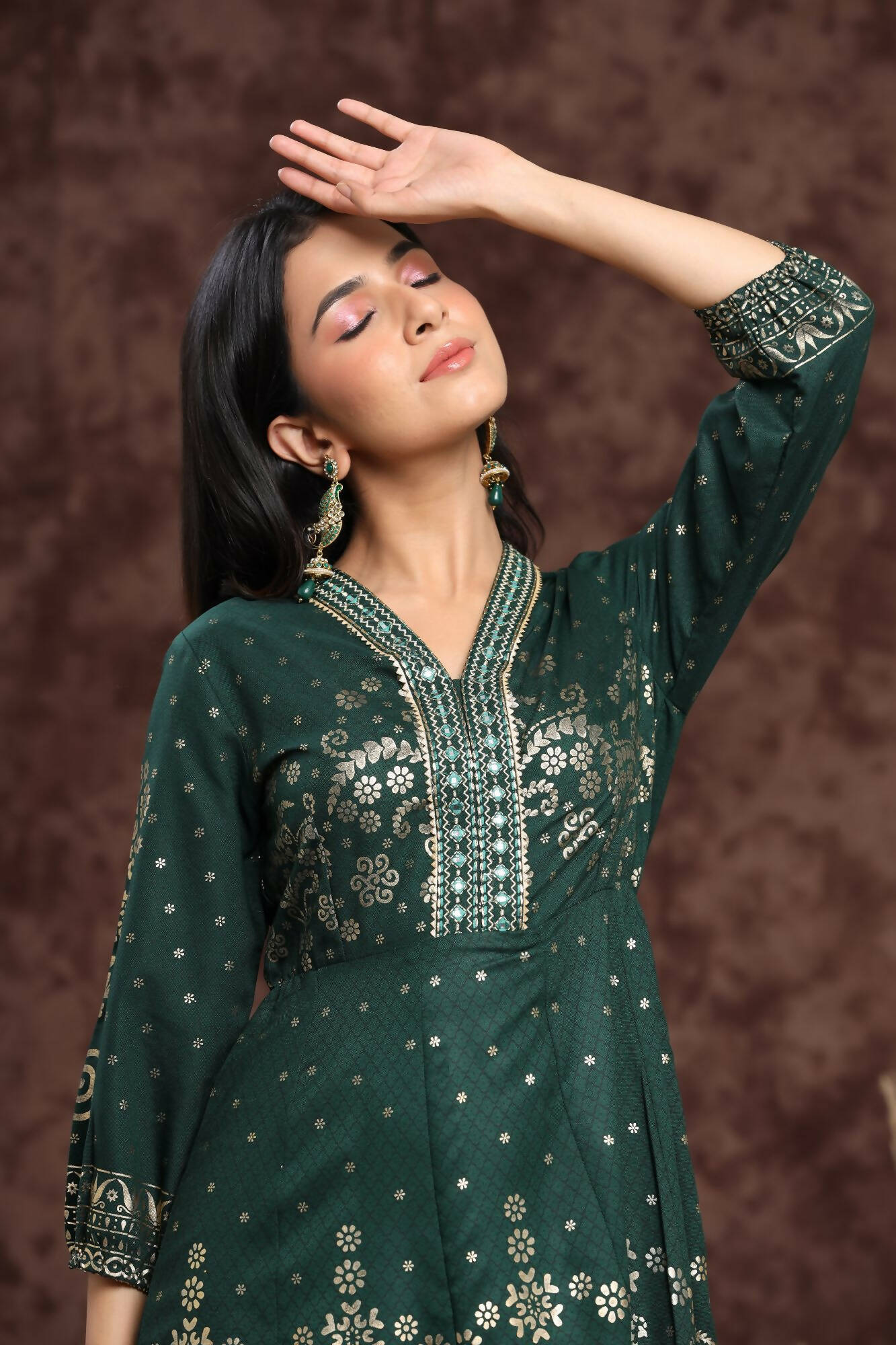 Juniper Women Jadegreen Rayon Printed Anarkali Dress | Grocsy