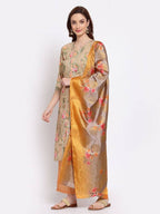 Myshka Women's Multi Solid Cotton Blend 3/4 Sleeve Round Neck Casual Kurta Pant Dupatta Set | Grocsy