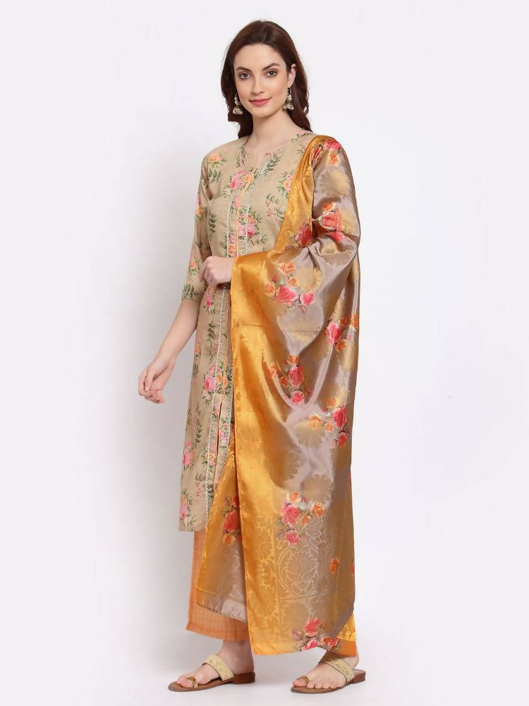 Myshka Women's Multi Solid Cotton Blend 3/4 Sleeve Round Neck Casual Kurta Pant Dupatta Set | Grocsy