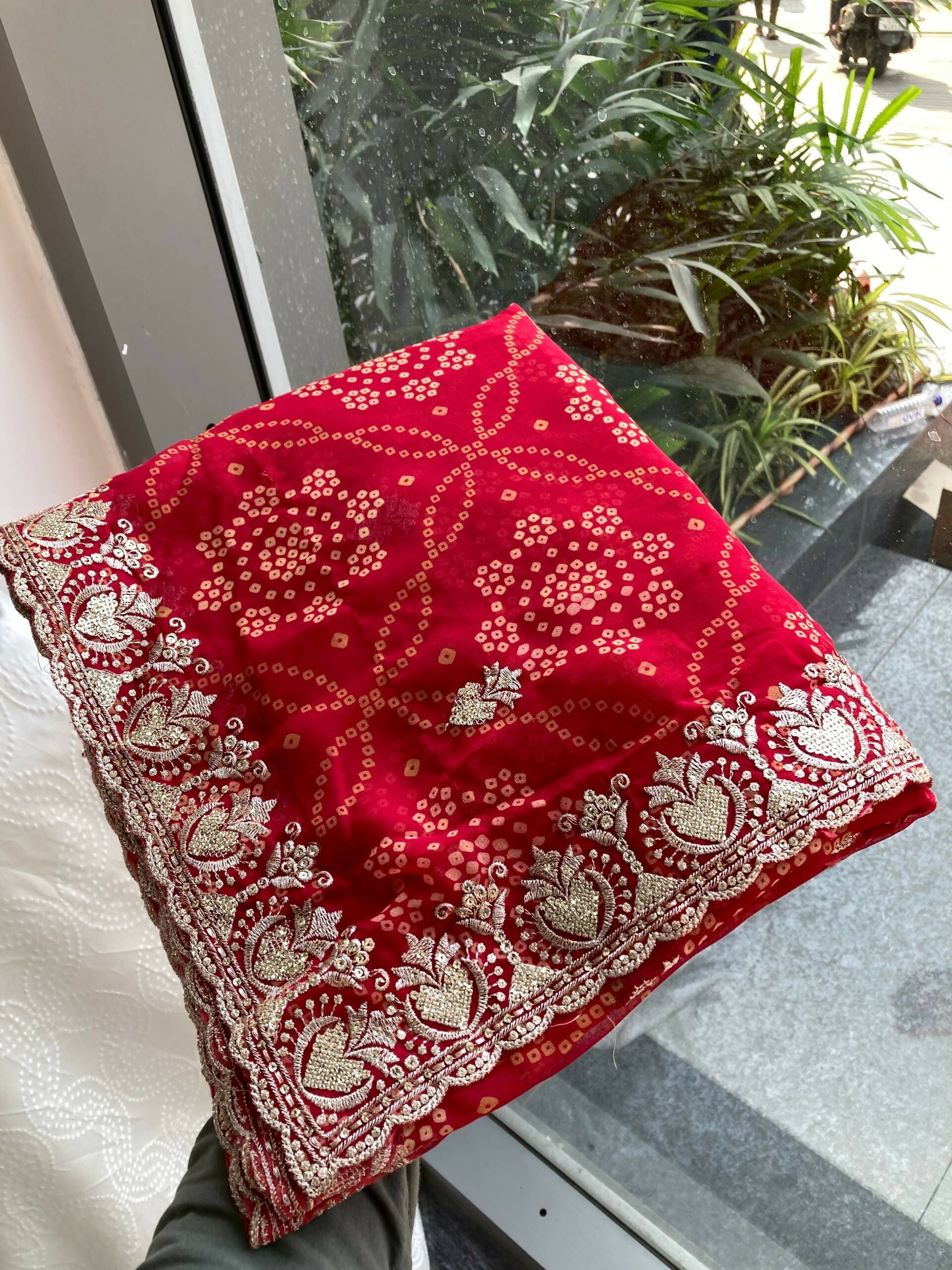Teeya Creation New Trendy Leheriya Bandhani Georgette Saree For Daily Wear -Red | Grocsy