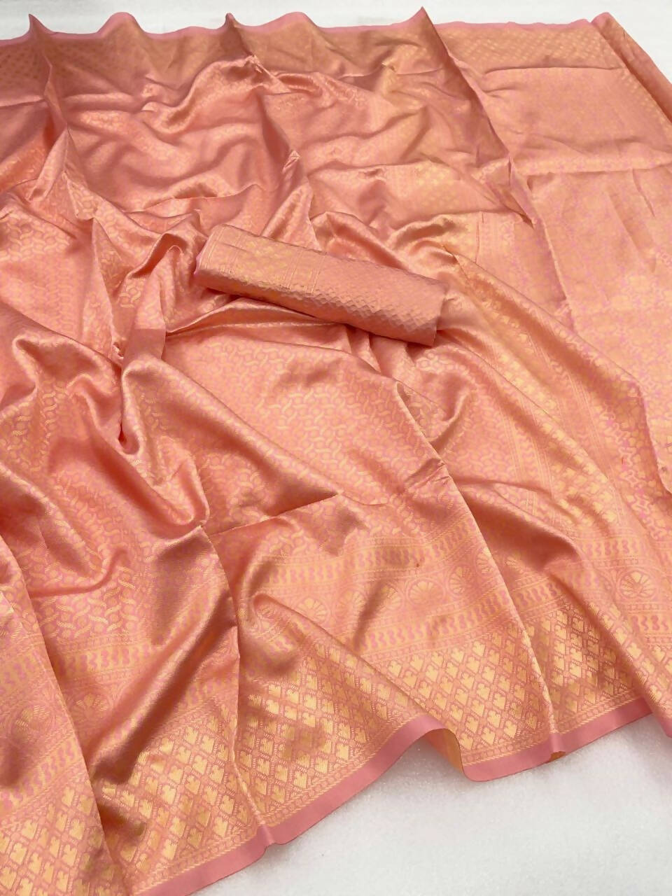 DEIANA'S Beautiful Designer Golden zari Soft Lichi Silk Saree - Peach | Grocsy