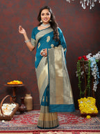 Lorenvalley Fashion Rama Soft Silk Woven Design Gold Zari Weaving Saree | Grocsy