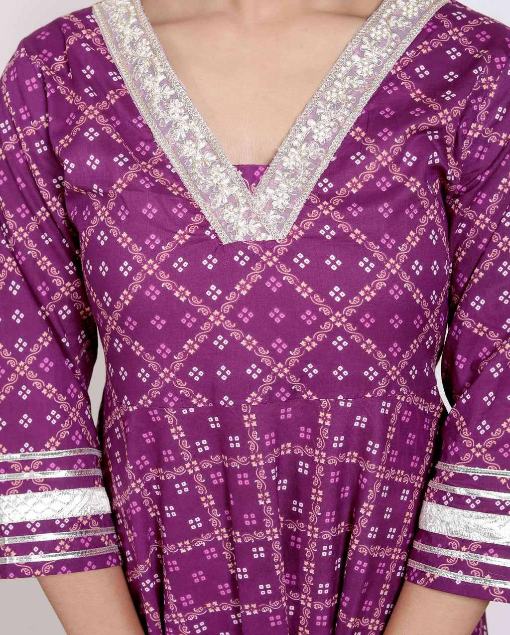 Miravan Women Cotton Magenta Gota lace and Embroidered Anarkali Kurta | Grocsy