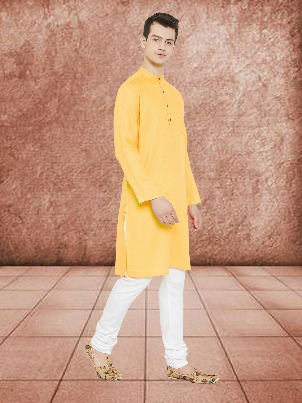 Even Apparels Men's Embroided Yellow Kurta | Grocsy