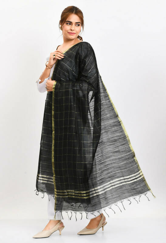 Mominos Fashion Moeza Women's Cotton Zari Box Black Dupatta | Grocsy