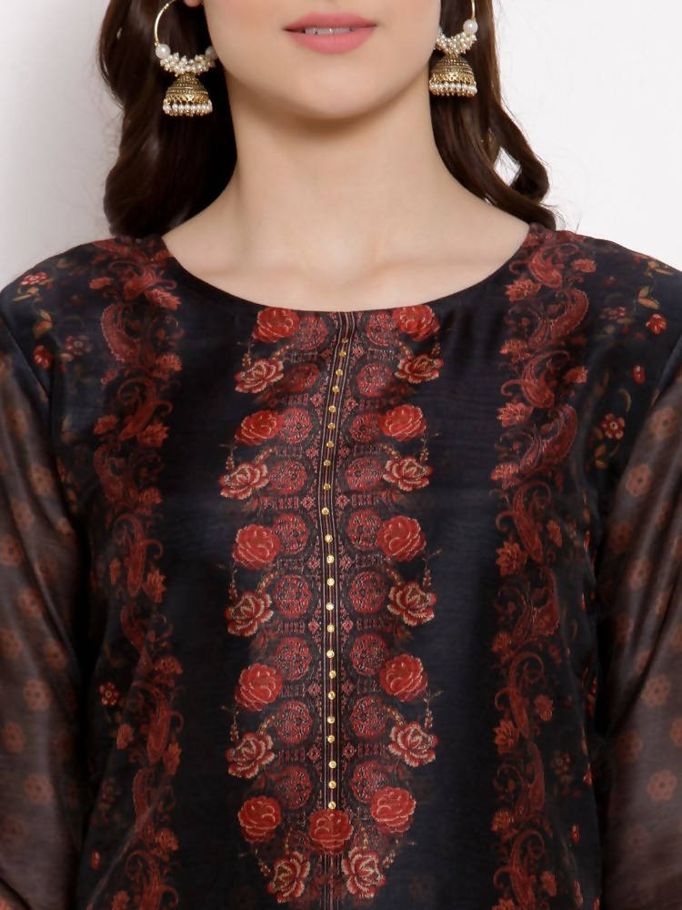 Myshka Women's Multi Chanderi Silk 3/4 Sleeve Round Neck Printed Casual kurta | Grocsy