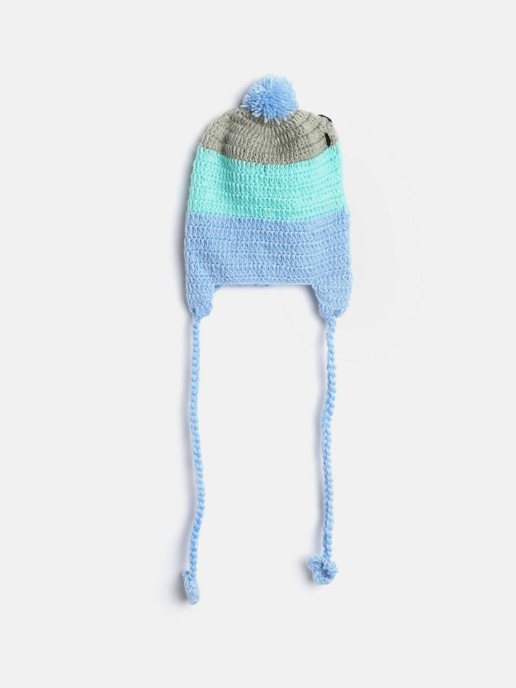 Chutput Kids Woollen Hand Knitted Trip Scenery Bobble Detailed Cap - Blue | Grocsy