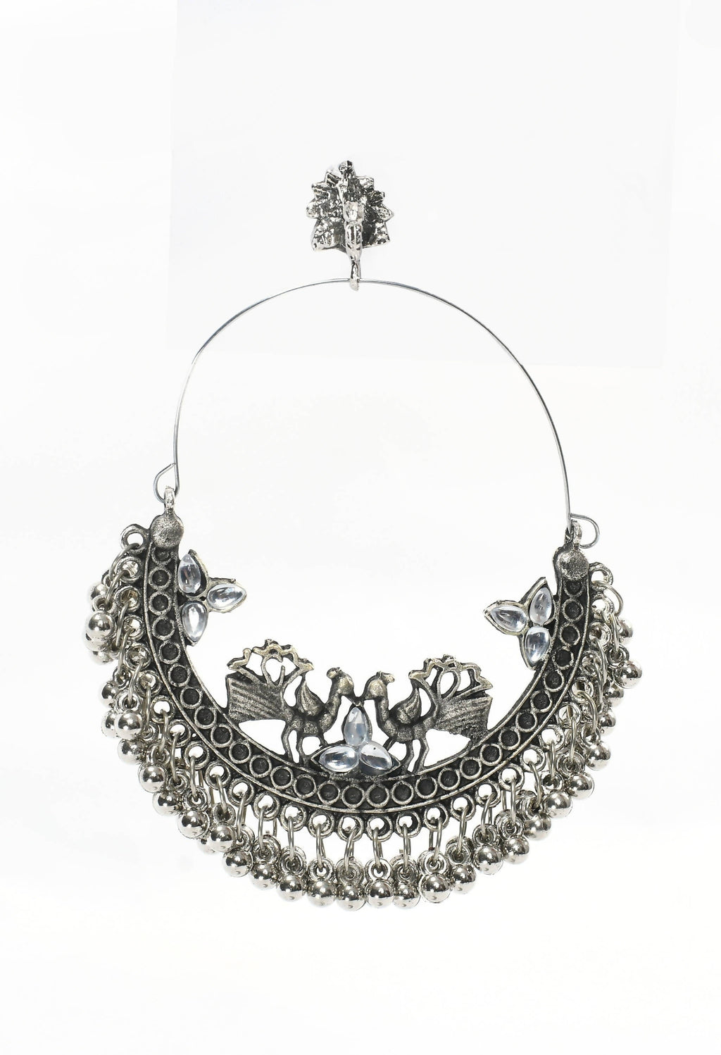 Mominos Fashion Johar Kamal Silver Peacock Design Chandbali Earrings