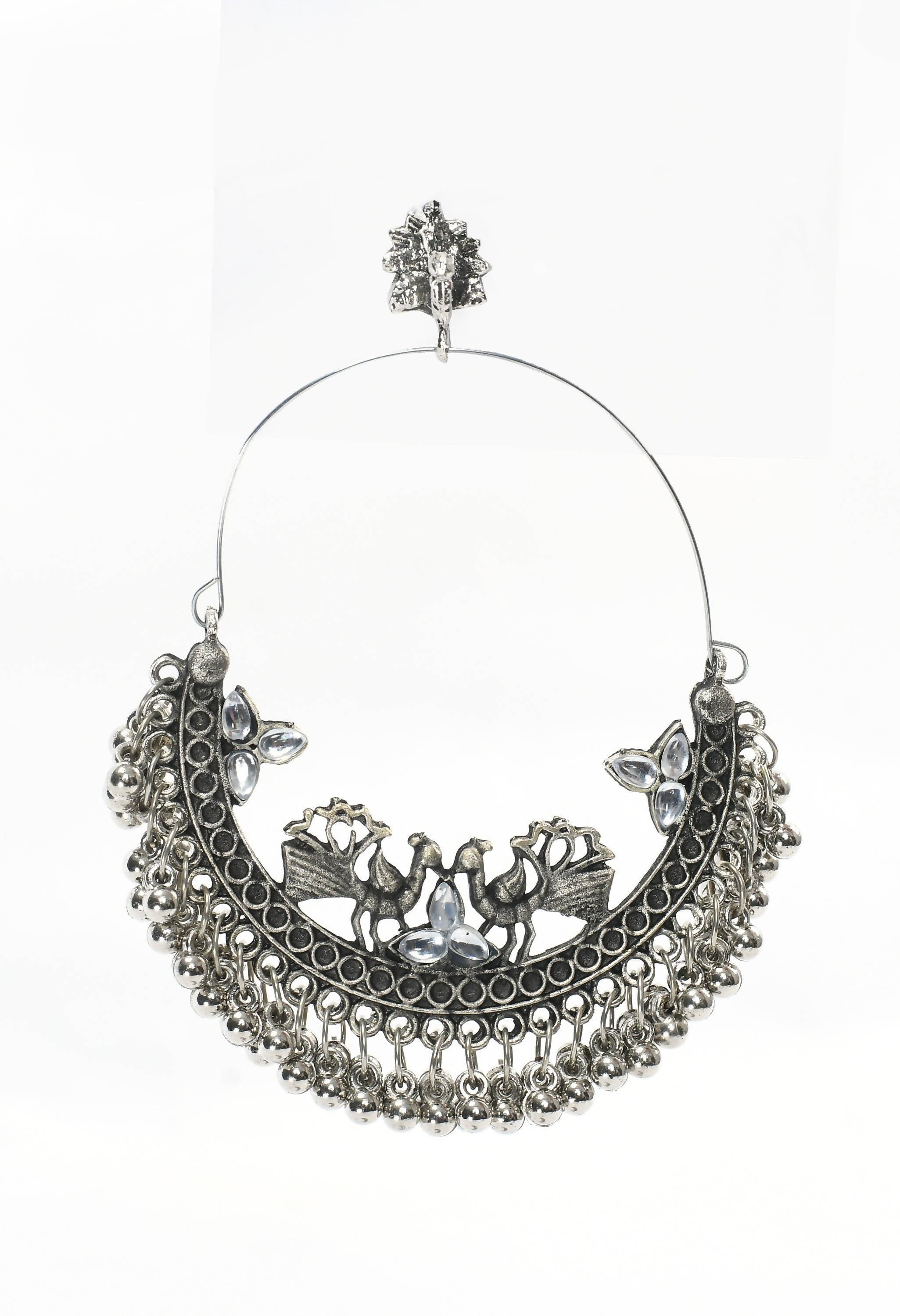 Mominos Fashion Johar Kamal Silver Peacock Design Chandbali Earrings