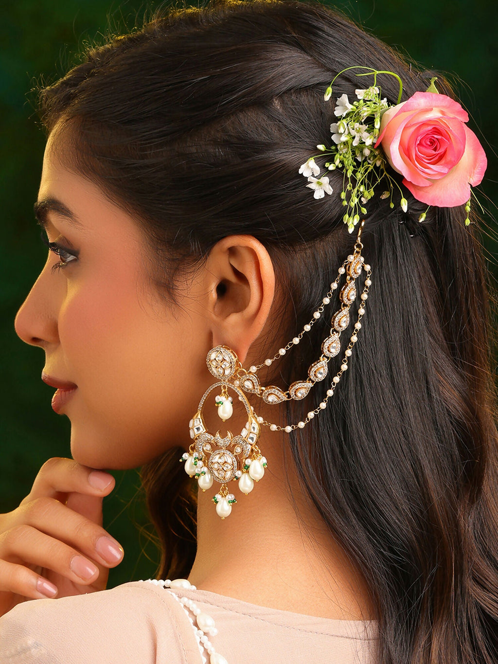Ruby Raang Gold Plated Ear Chain | Grocsy
