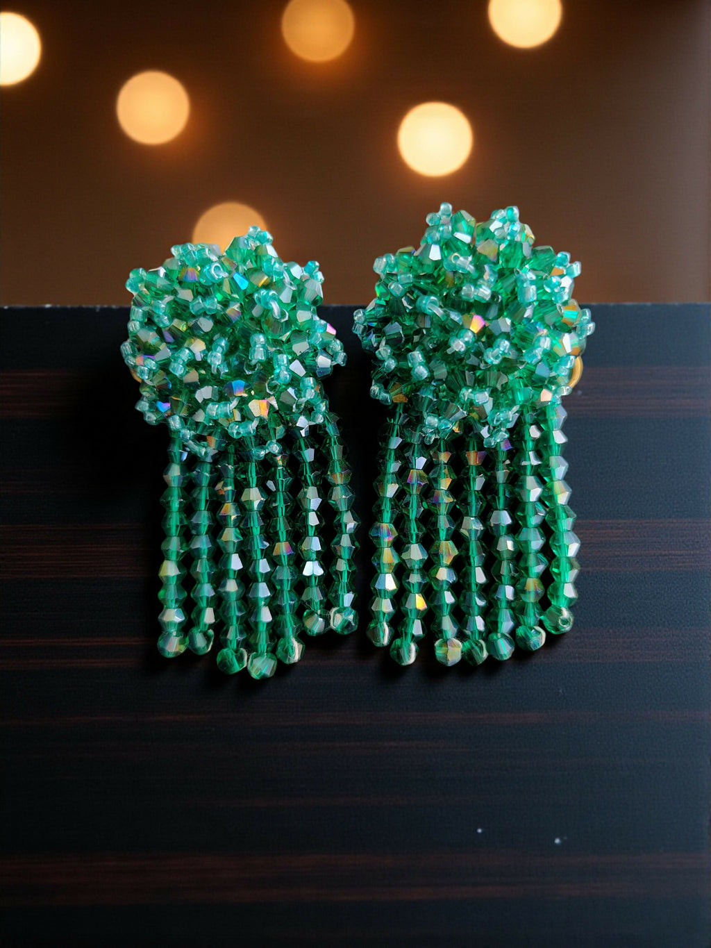 Inhanns Handmade Crystal Water Fall Earrings - Short - Sea Green Small | Grocsy