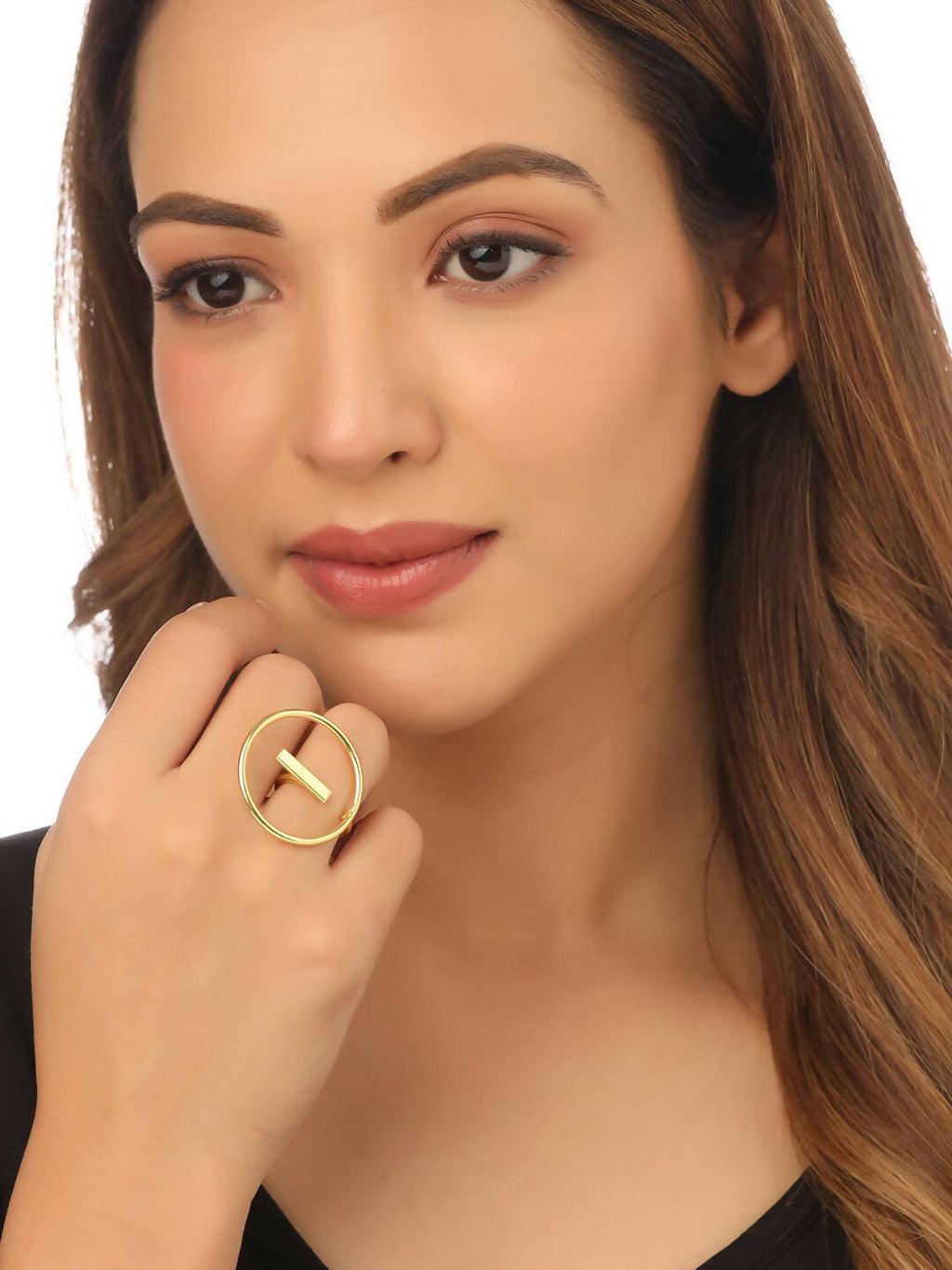 NVR Women Gold-Polished Adjustable Finger Ring | Grocsy