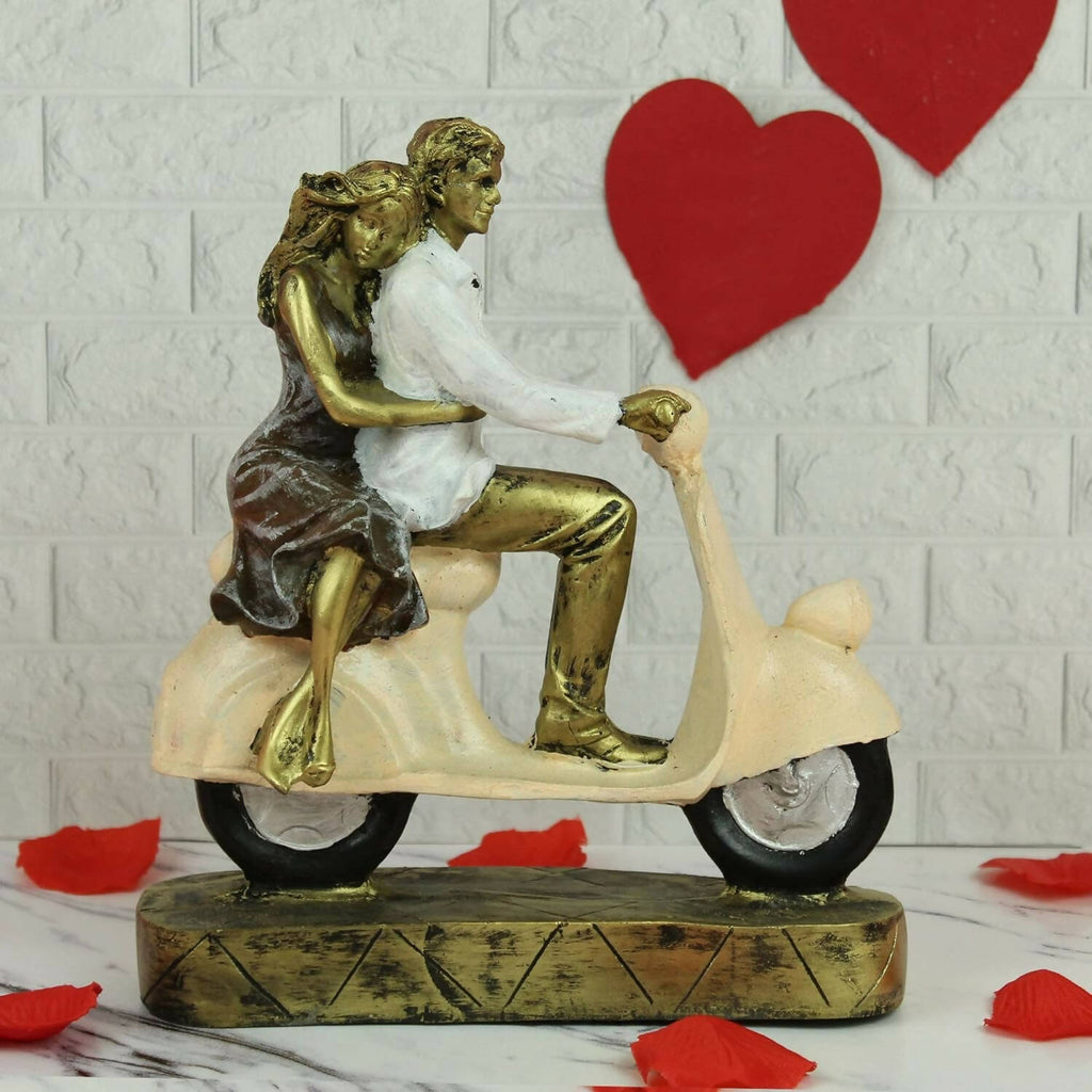 Tied Ribbons Romantic Love Couple On Scooter Showpiece Statue Decorative Items For Home | Grocsy