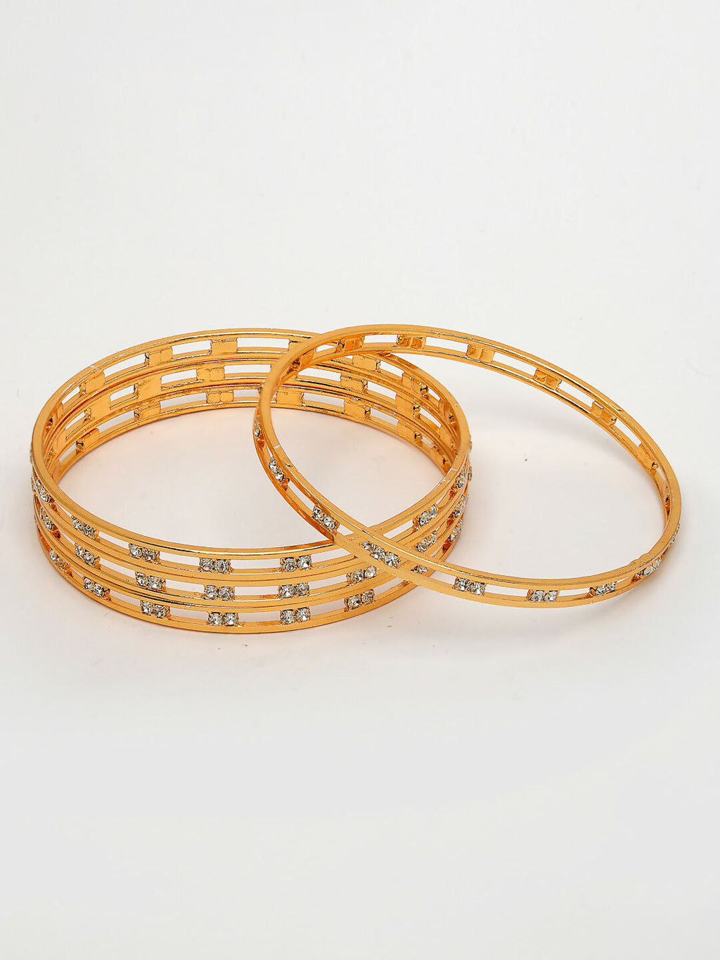 NVR Women's Set of 4 Gold-Polished CZ Stone-Studded Bangles