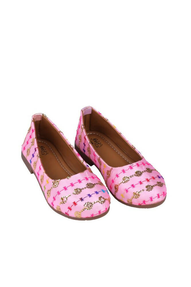 Tiny Bugs Girls Embroidered Ethnic Ballerinas-Pink | Grocsy