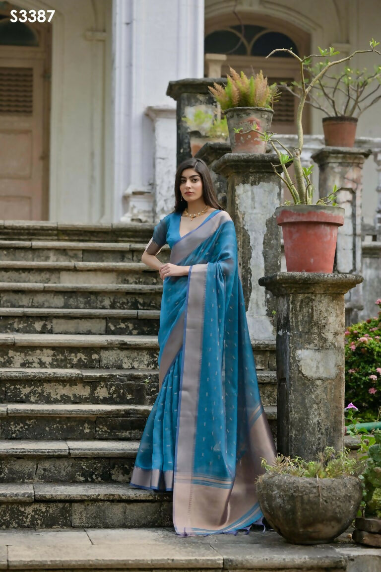 Firozi Kalyani Silk Woven Design Saree - Priyalaxmi | Grocsy