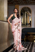 Vastranavya Off White Satin Silk Printed Saree with Hotfix Work Unstitched Blouse | Grocsy