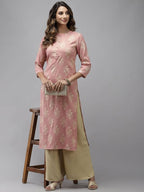 Yufta Women Pink Floral Printed Pastels Cotton Kurta | Grocsy