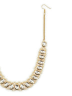 Gold-Polished White Kundan-Studded Pearl Beaded Hair Band - Ruby Raang | Grocsy