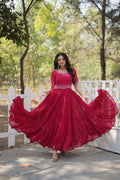 Vastranavya Faux Blooming with Beads embroidery-work Gown - Pink | Grocsy