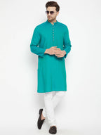 Even Apparels Green Viscose Long Men's Kurta With Band Collar | Grocsy