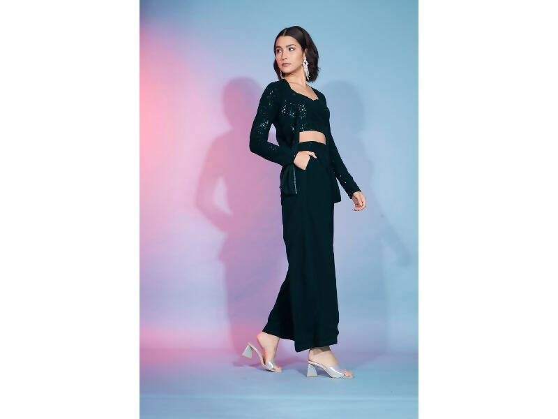 Green Georgette Sequence With Thread Designer Co-Ord Set - Flory | Grocsy