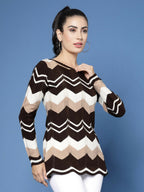 Women Self Design Brown Acrylic Winter Sweater - Wool Trees | Grocsy