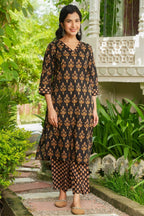 Aramya Straight Soft Cotton Floral Print Women's Kurta - Black | Grocsy