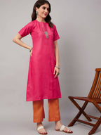 Pink Polyester solid Kurta with Palazzos - Vishwa | Grocsy