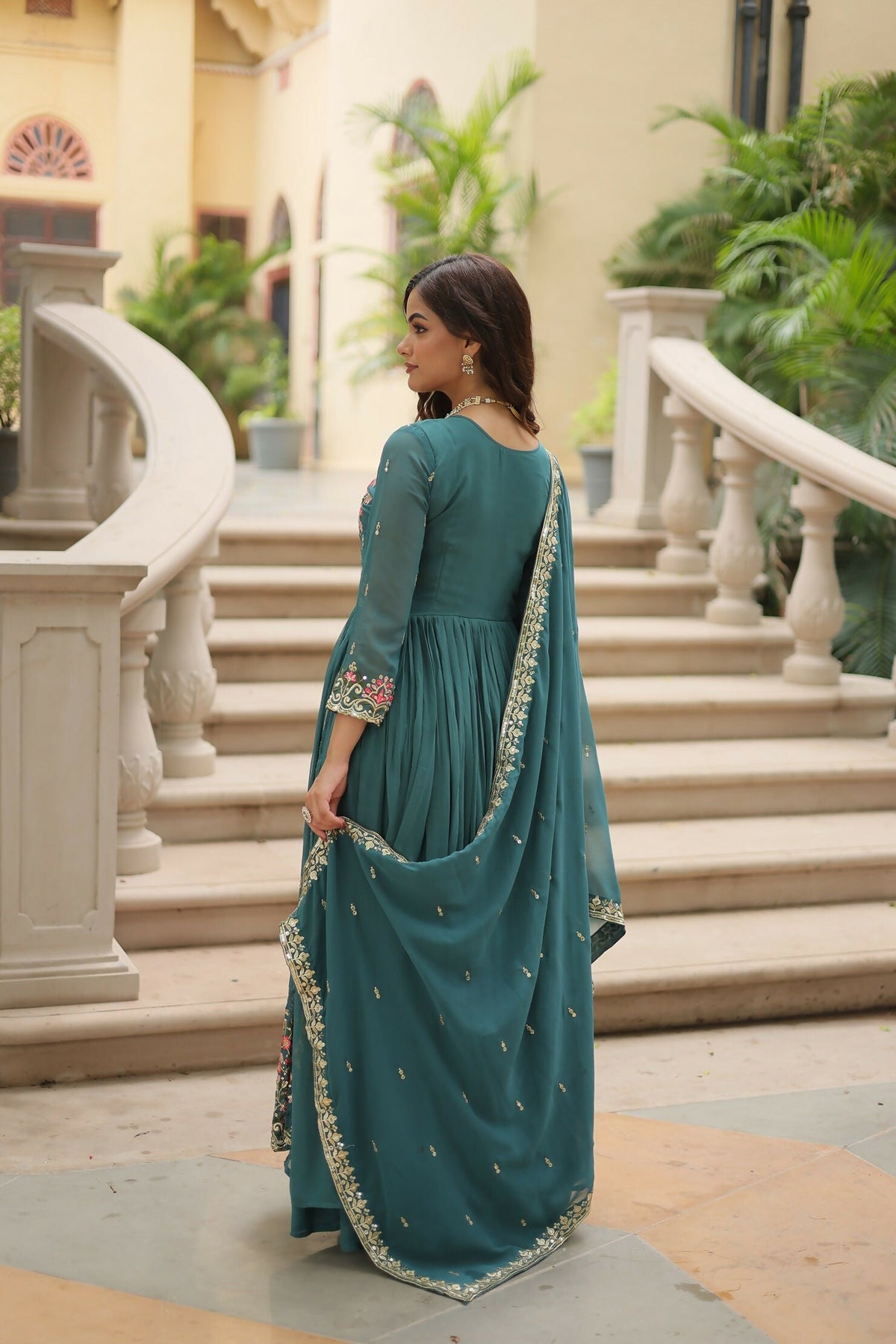 Joban Fashion Rama Georgette Sequence Embroidery Work Kurta Set | Grocsy